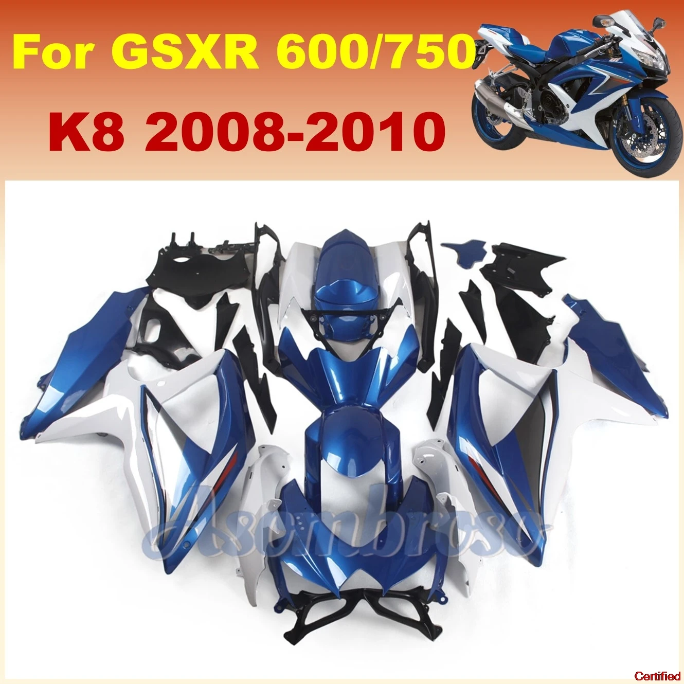 ABS Plastic Shell Motorcycle Fairing Kits Fit For GSXR 600 750 K8 2008 2009 2010 GSXR600 GSXR750 Aftermarket Rebuild