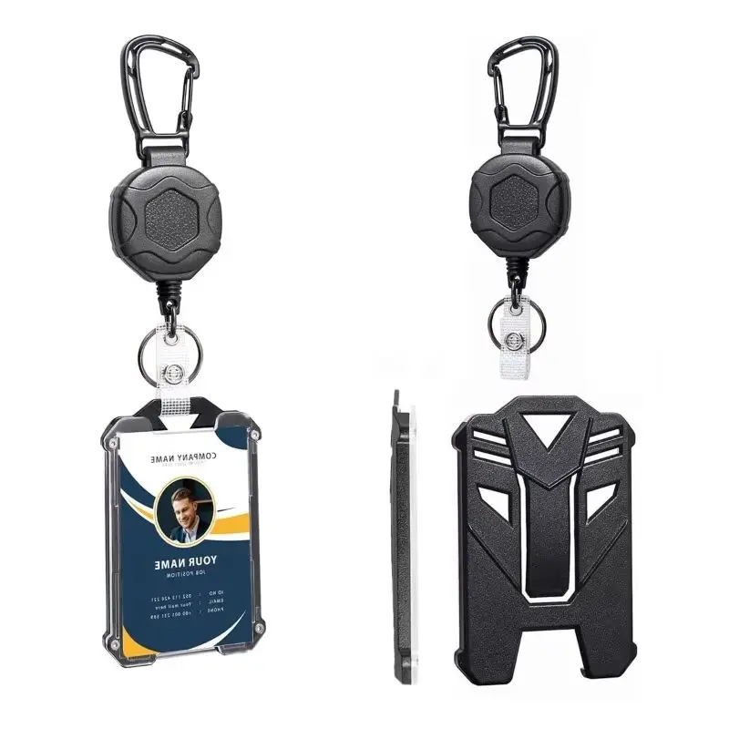Black Retractable Badge Reel Keychain ID Card Holder, Heavy‑Duty Retractable Reel Badge Clip for ID Badge, Key