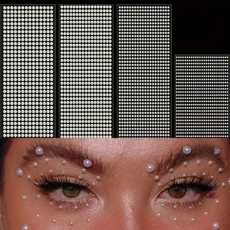 504/646/900/750pcs Pearl DIY Eyebrow Face Stickers Eye Makeup Stickers Decoration Nail Art Semi-circular Stickers Other Items