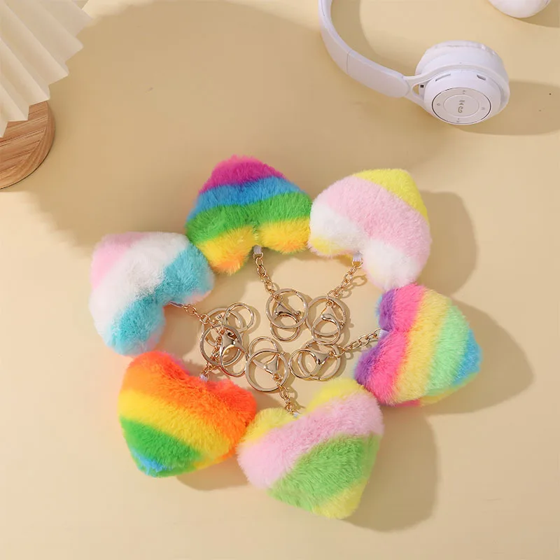 New Heart Keychains Leopard Print Plush Keychain Ornaments Love Car Key Chain Bags 키링 Shoulder Bag Backpack Christmas Gift