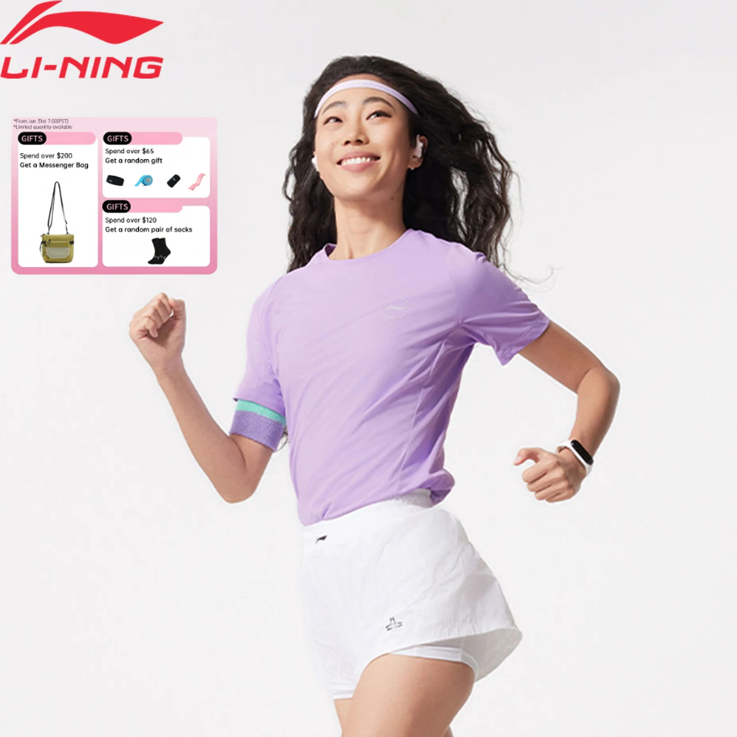 

Li-Ning Women's Running Sports T-Shirt Polyester AT AIR Breathable Quick Drying LiNing Reflective Tee Tops ATSV088