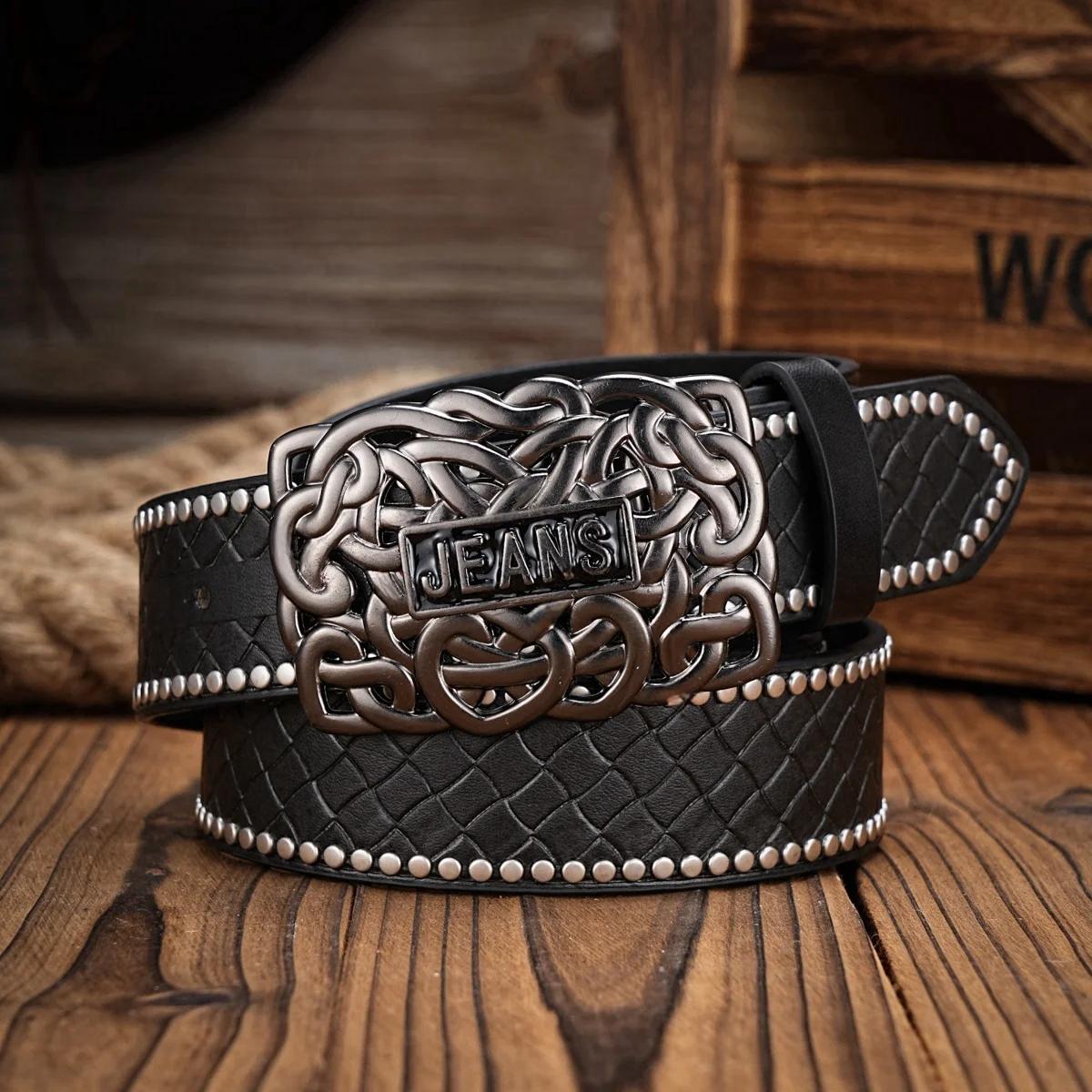 Men & Women-Western-Cowboy-PU Leather-Belts - Vintage horse Belt Floral Engraved Buckle Belt for Jeans