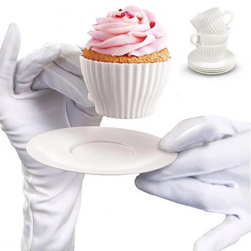 

White Cup And Saucers Set Silicone Cupcake Molds Baking Cakes Muffin Mould Pudding Cup 40 Sets/lot