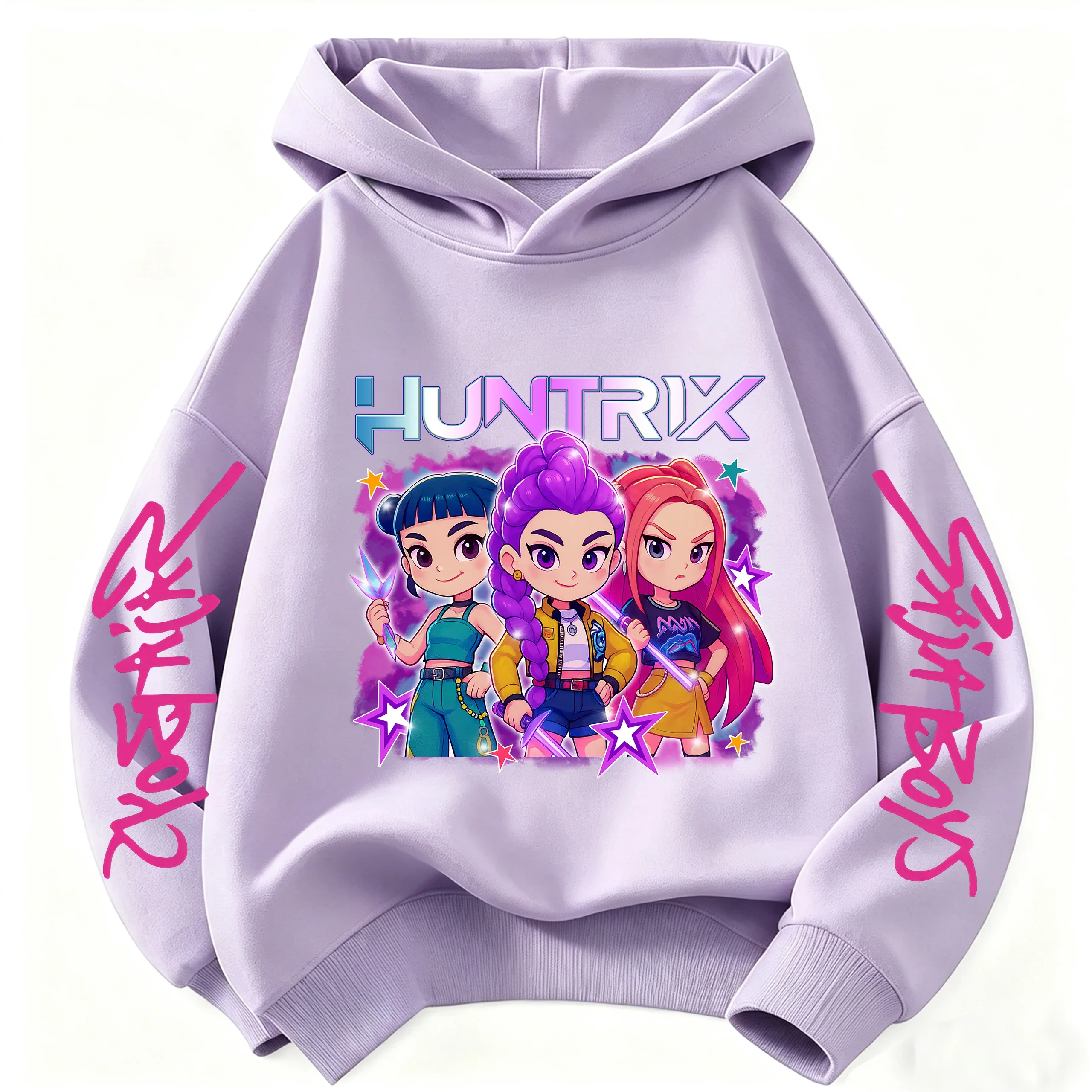 2026 Girls Cartoon Hoodie for Boys and Girls Hunter Rumi Derpy Warm and Thick, Fashionable Casual Top, Printed Purple Sweatshirt
