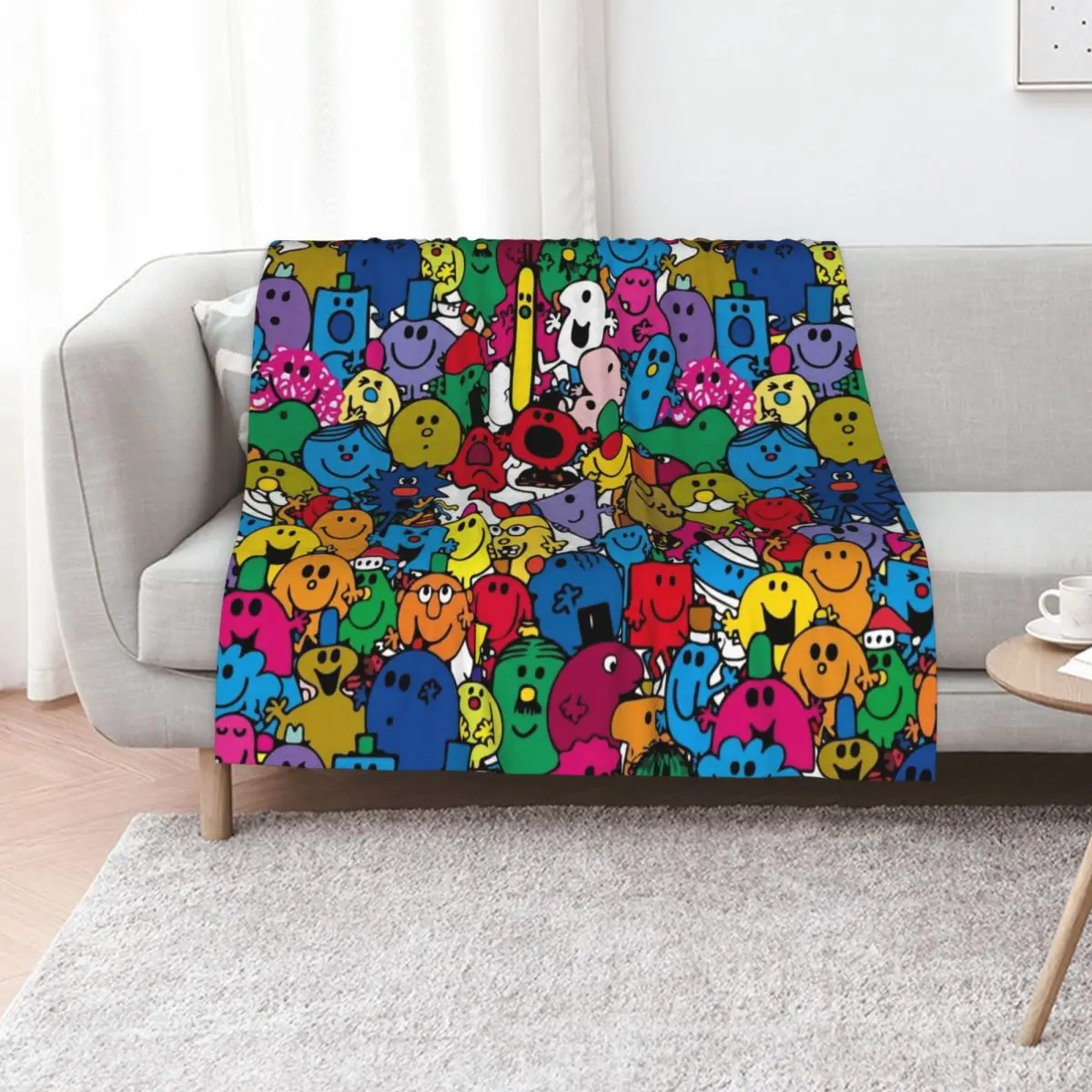 Mr Men Pattern Throw Blanket Cozy Warm Blanket for Bed Room Decor