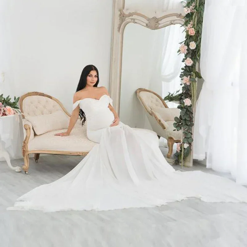 

Maternity Photography Props Pregnancy Clothes Christmas Off Shoulder Baby Shower Maternity Gown Shooting Photo Pregnant Dress