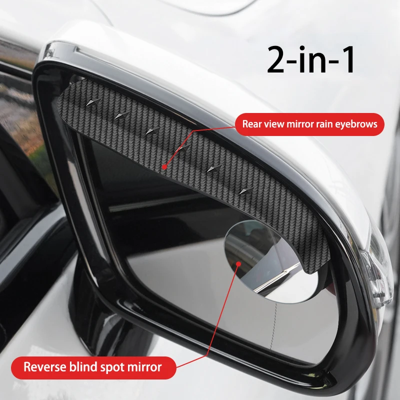 2 قطعة ألياف الكربون محكم سيارة مرايا الرؤية الخلفية الكل في واحد المطر الحاجب العمياء مرآة مرآة عاكسة وغطاء للمطر #6