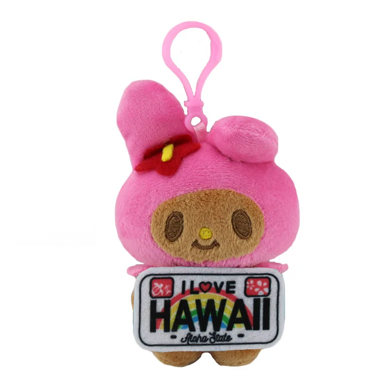 Kawaii Hello Kitty Hawaiian Sanrio Keychain Pendant Cartoon Plush Toys Filling Keychain Dark Skin Pendant Cute Birthday Gift