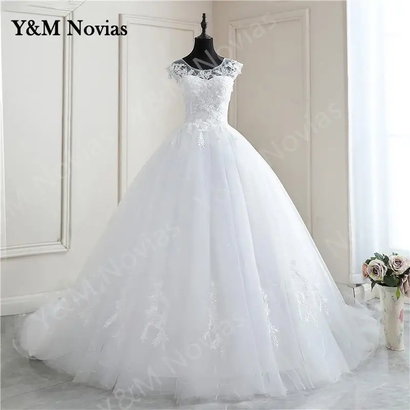 Vestidos De Novia De encaje con apliques De perlas, Vestidos De Novia sin mangas, Vestidos De Novia blancos con cuello redondo, vestido De Novia De princesa De talla grande, Primavera, nuevo