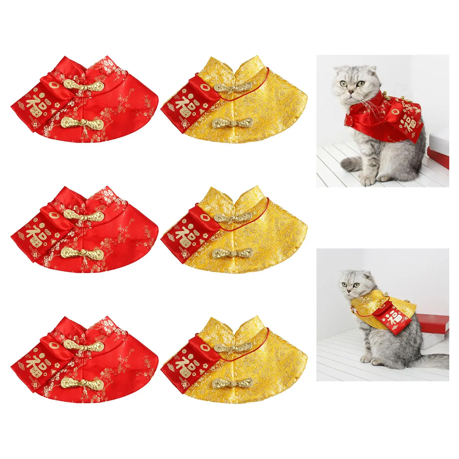 Chinese Style Cat New Year Clothes Cloak Chinese Fu Necktie Chinese Dress Tang Suit with Red Envelope Costume Dog Cape