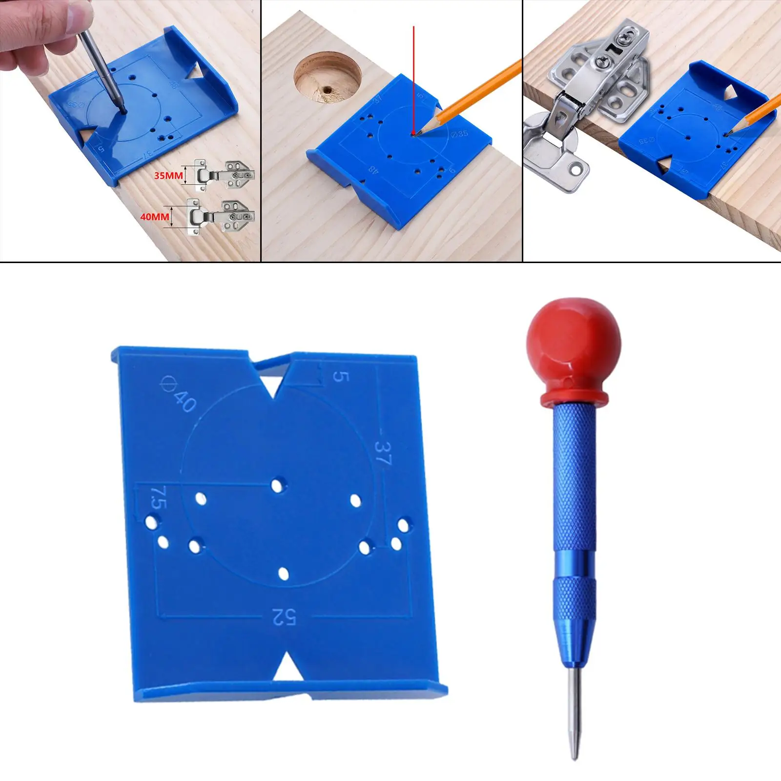 Hinge Hole Drilling Guide DIY Tools Hinge Opening  Punch for Cupboard Closet Furniture Carpenter Accessories