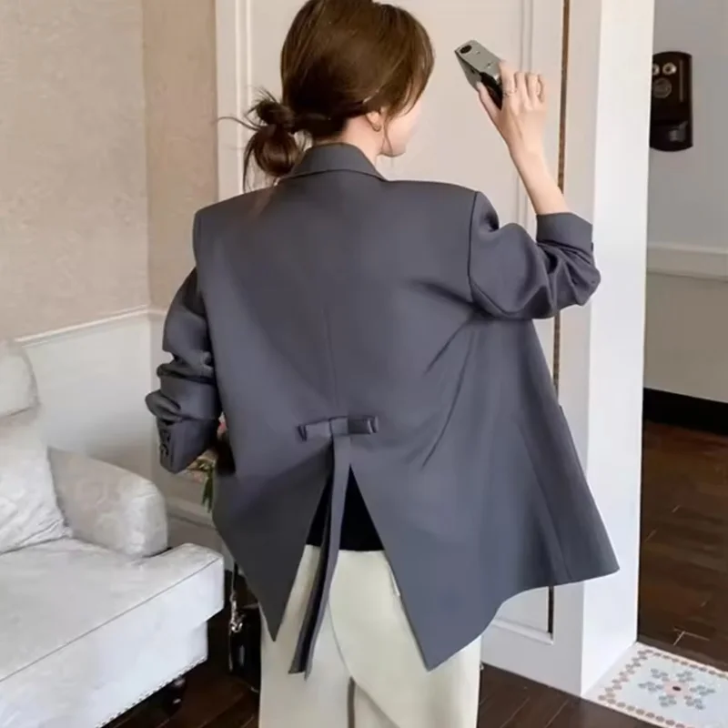 

New Women'sJacket 2026 Spring Autumn Casual Back Slit Bow Design Ladies Outerwear All-match Fashion Suit Coat Female