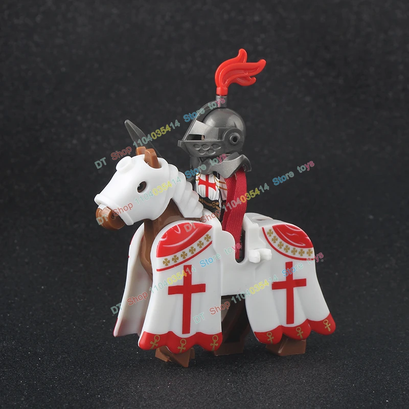 MOC-Figurines d\'action chevalier du temps médiéval, Kokor romain, soldat, cheval, casque, accessoires, blocs de construction, jouets pour enfants,