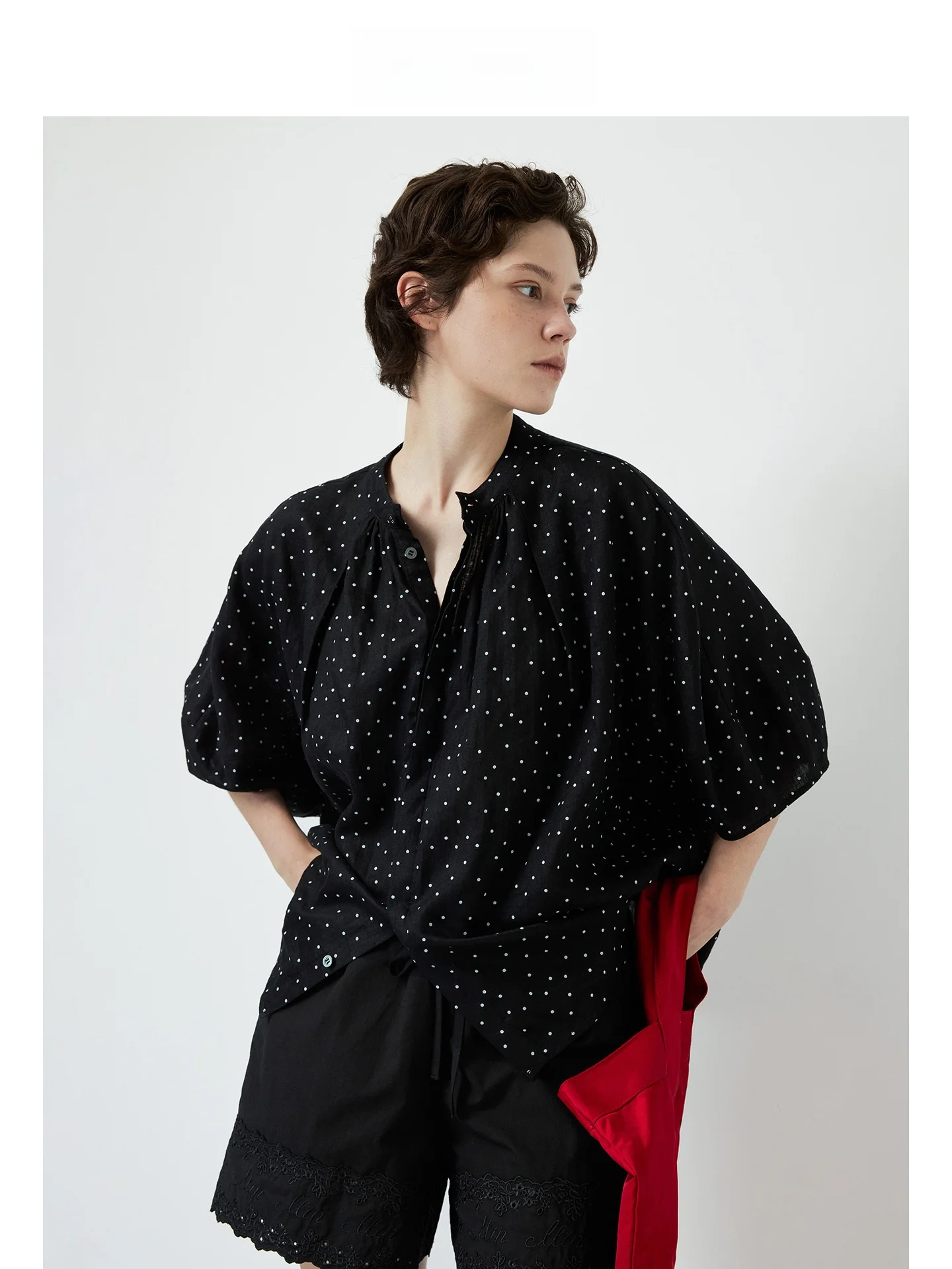 

DE Mincollection Летняя винтажная льняная блузка Lin Zhi Qing с круглым вырезом, свободного кроя, дышащая, с коротким рукавом, для женщин