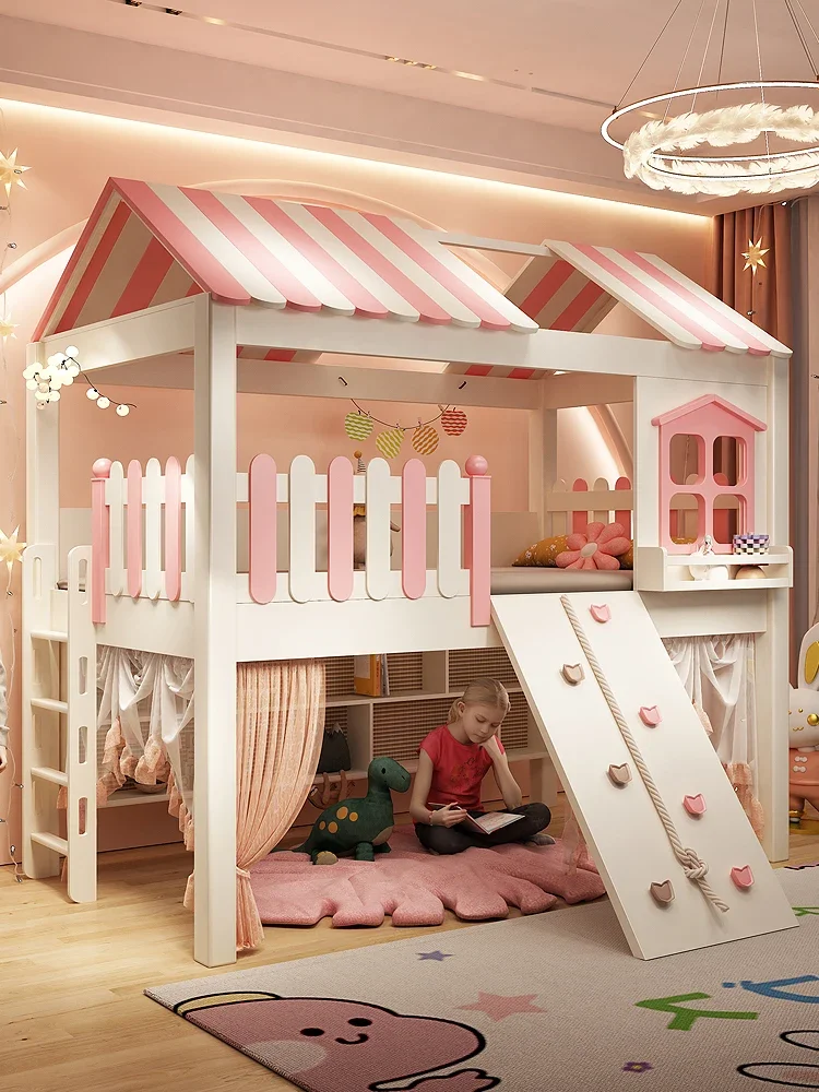 Children's Bed Secret Base Tree House Top and Bottom Pavements Half Height Bed Full Solid Wood Mother Bed Tree Hole Top and Bott