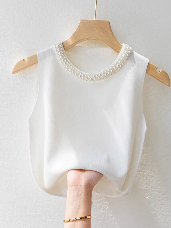 Summer 2026 New Style Knitted Wrap Vest Women's Inner Wear Sleeveless Base Top Small Shirt Commute Style round Neck Micro Str...