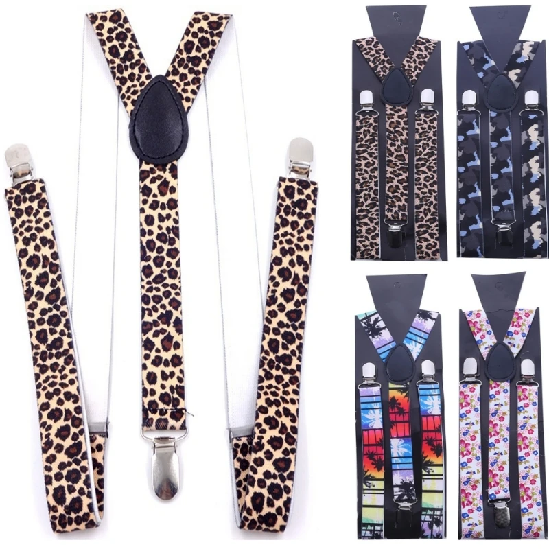 Men's Shirt Suspenders For Trousers Pants Holder Braces Wedding Shoulder Straps 25 MM Wide Elastic Strong Metal Clips Floral