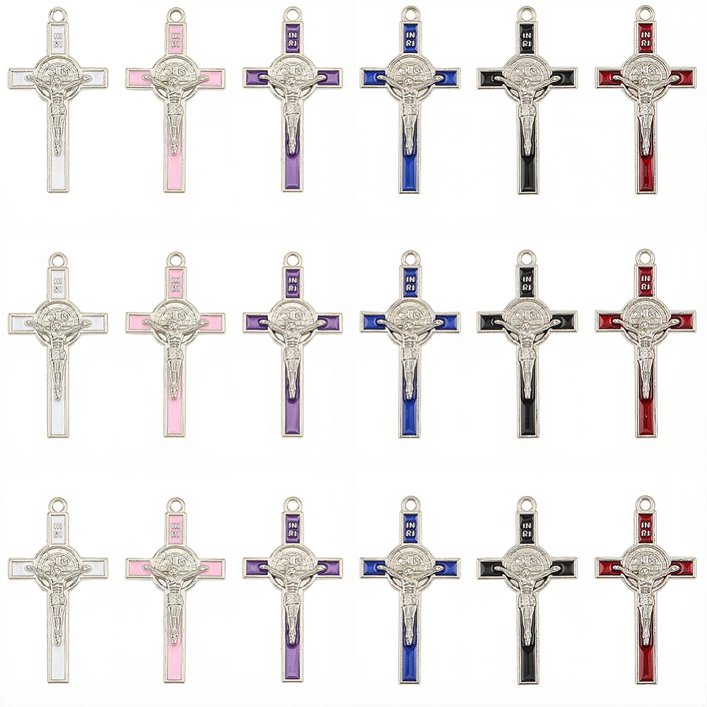 1 Box 30Pcs Crucifix Rosary Charm Rosary Charms Bulk Chic Easter Enamel Metal Centerpiece Sufferer Dangle Pendants for Jewelry