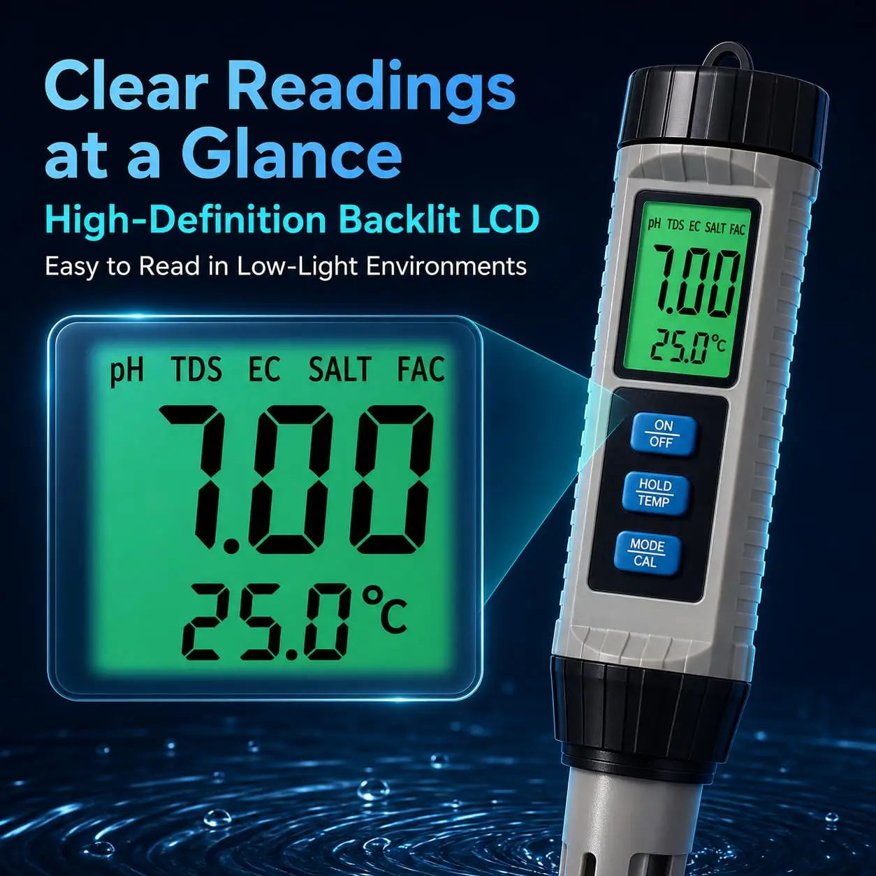 Salt Tester for Saltwater Pool, 8 in 1 Multi-Parameter Water Analysis,pH Tester/TDS/EC/Salinity/ORP/SG/CL/Temp/EC Meter for Pool