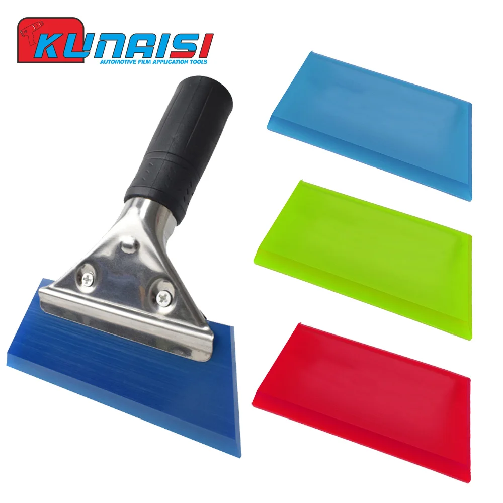 KUNAISI 1PC Rubber Scraper Blade with Handle Window Glass Wash Cleaning Tint Tools Carbon Fiber Vinyl Film Wrapping Squeegee