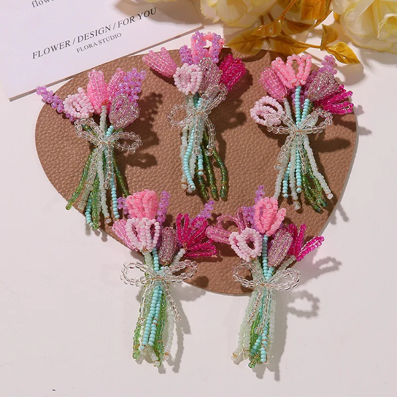 Clog Shoe Accessory Beaded Tulip Flower Cluster Crystal Clear 1 Piece Handmade Sweet Decoration for Casual Beach Wear