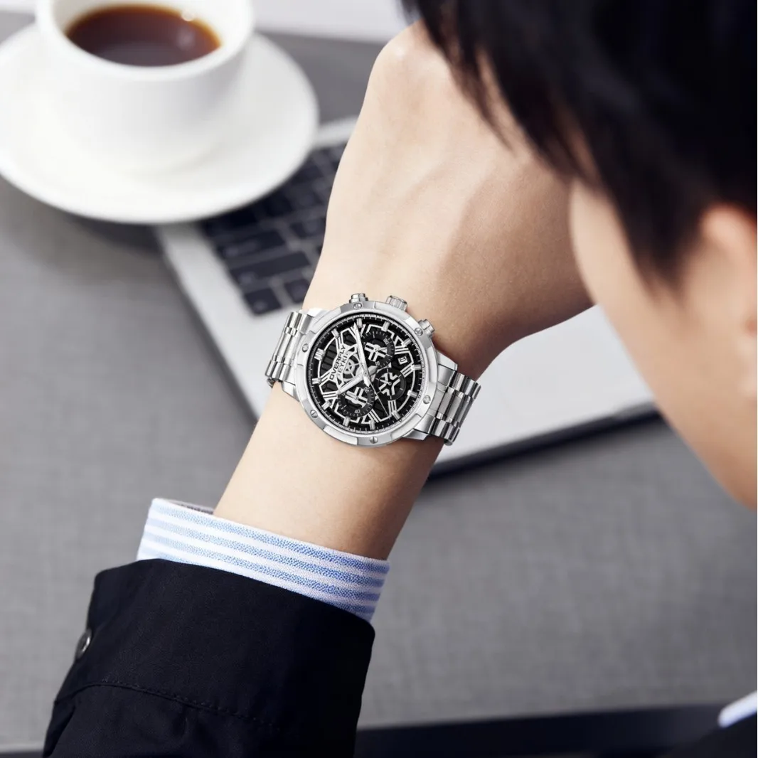 Black gold quartz men's watch, fashionable and trendy, luxurious and elegant, high-end men's watch, men's wristwatch.