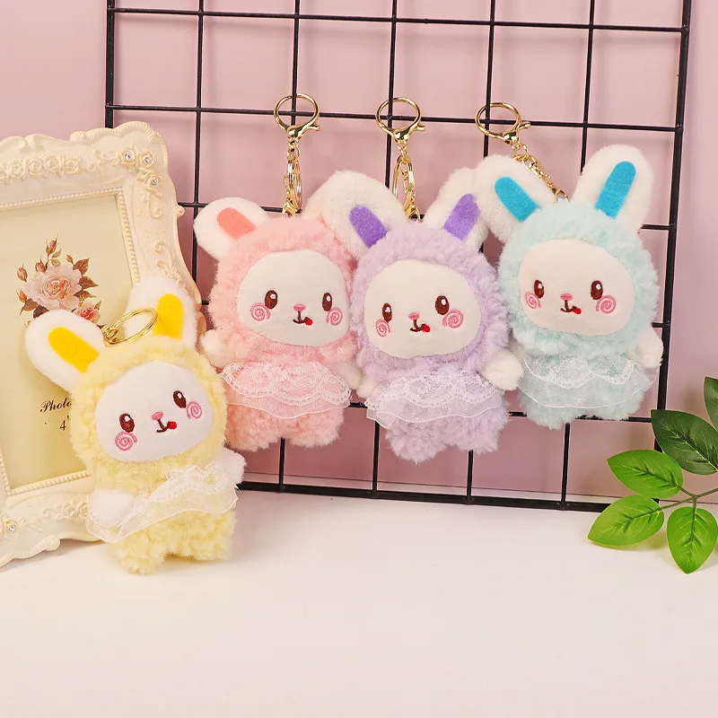 Creative cute happy rabbit plush naughty doll pendant cartoon preety dress couple darling Keychain soft decoration sweet gifts