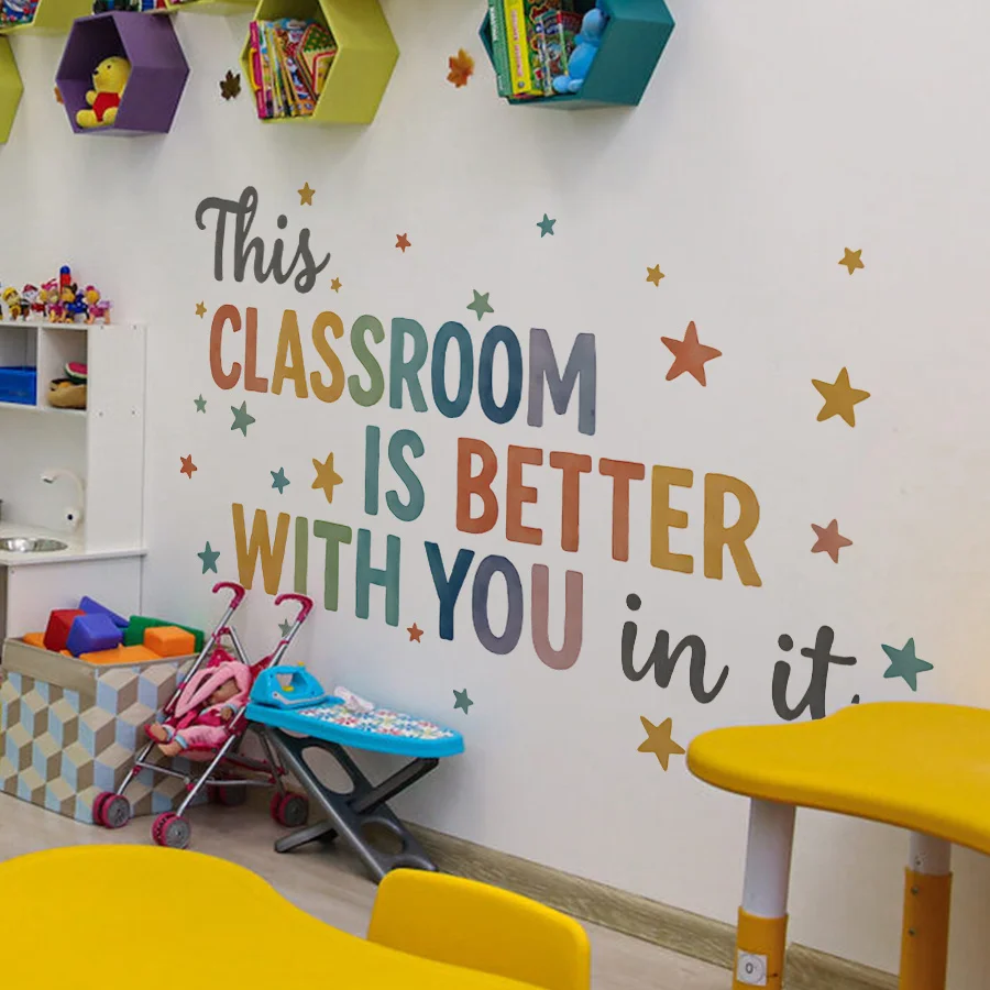 Colorful Classroom Wall Sticker With You Class Is Better Star Pattern Removable Inspirational Decal for Home Classroom Decor