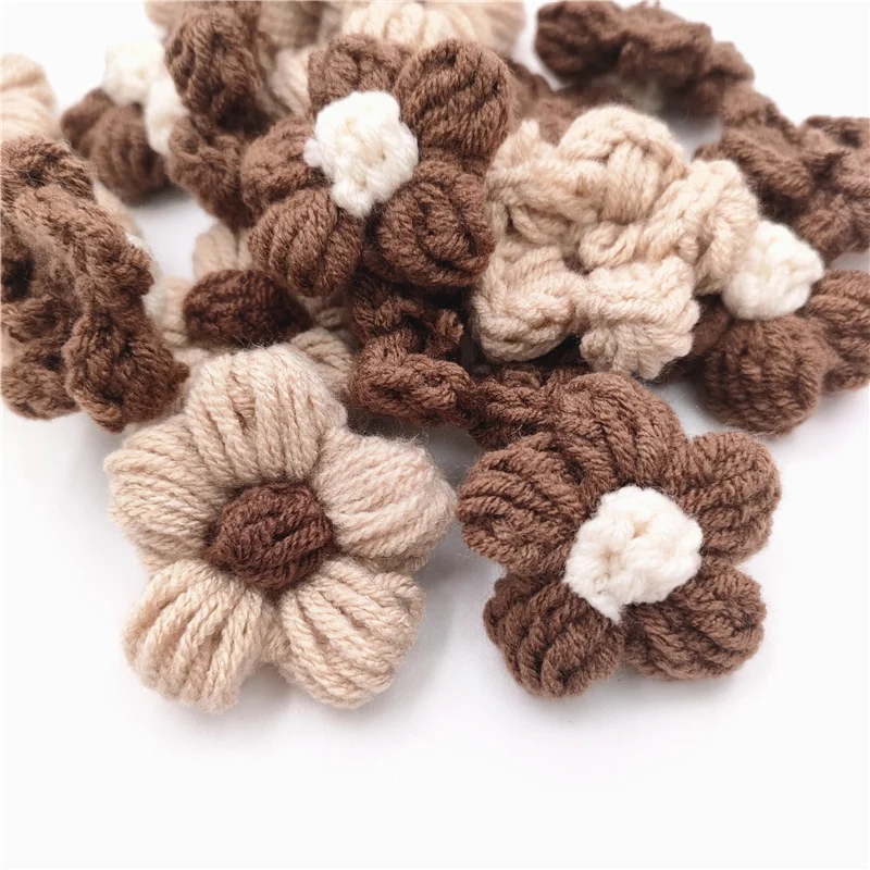 20Pcs 4CM Crochet Flower Applique For DIY Baby Hair Clip Hat Headwear Crafts Patches Decor Ornament Clothing Accessories