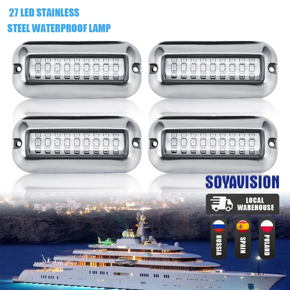 27LED 12V Boat Transom Light Underwater Pontoon Marine Ship Boat Accessories Light Stainless Steel Waterproof Marine Light IP68