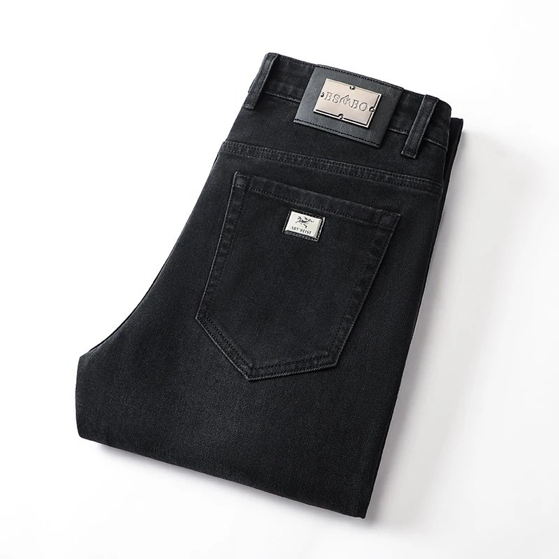 

Men's Stretch Black Jeans Classic Business Small Straight Fashion Pure Color Slim-fit Denim Pants Male Brand Casual Trousers