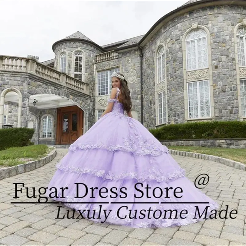Elegant Purple Quinceanera Dresse Luxuly Crystal Bead Decoration Metal Embroidery 3D Butterfly Pattern Vestidos de novia