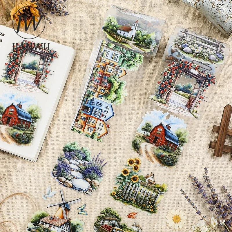 JIANWU 70mm*200cm Vintage Field Flower House Landscape Material Collage Scrapbooking PET Tape Creative DIY Journal Stationery