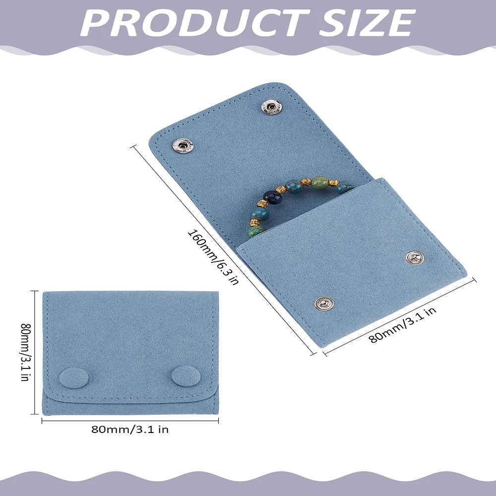 1Pcs Microfiber Cloth Jewelry Storage Bags Square Jewelry Pouch with Brass Button Light Blue Luxury Gift Packaging for Bracelet