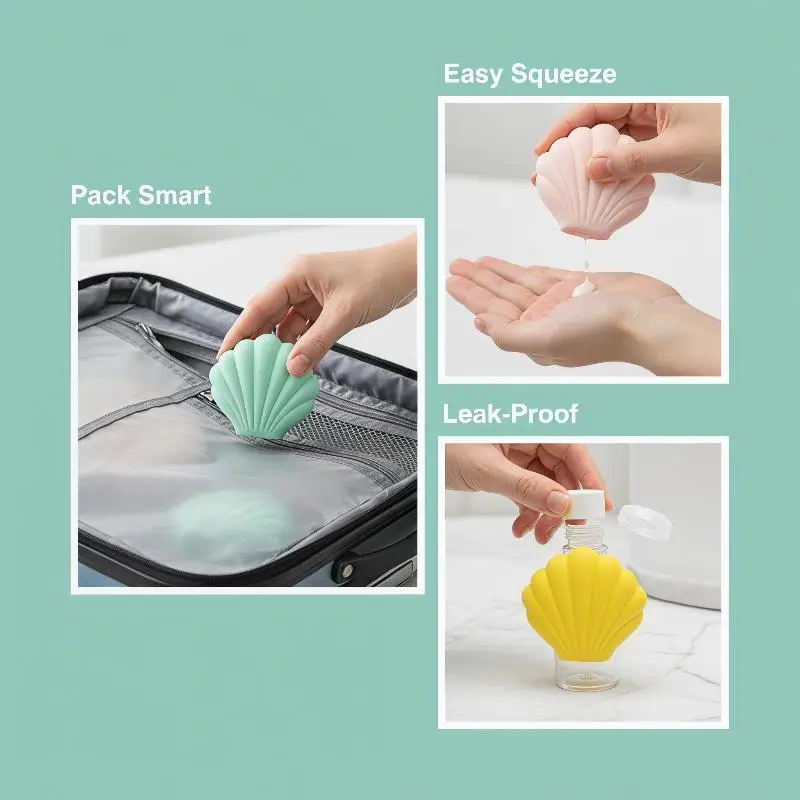 40ml/90ml Portable Dispensing Bottles Shell Silicone Travel Refill Bottle Shampoo Shower Gel Cosmetic Squeeze Containers Tools