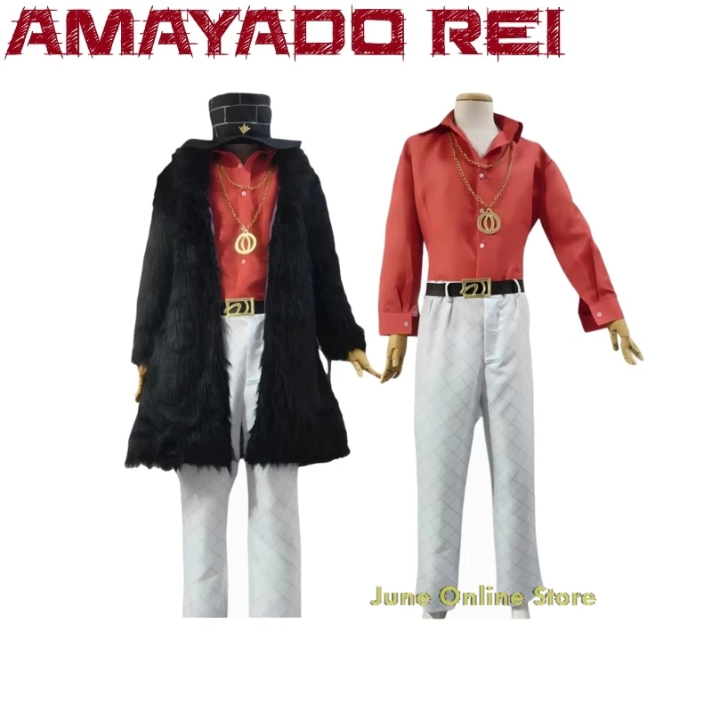 

Гипноз Микрофон Amayado Rei MasterMind с черным пальто и волосами Один персонаж охотника Косплей Костюм Аниме Полный комплект