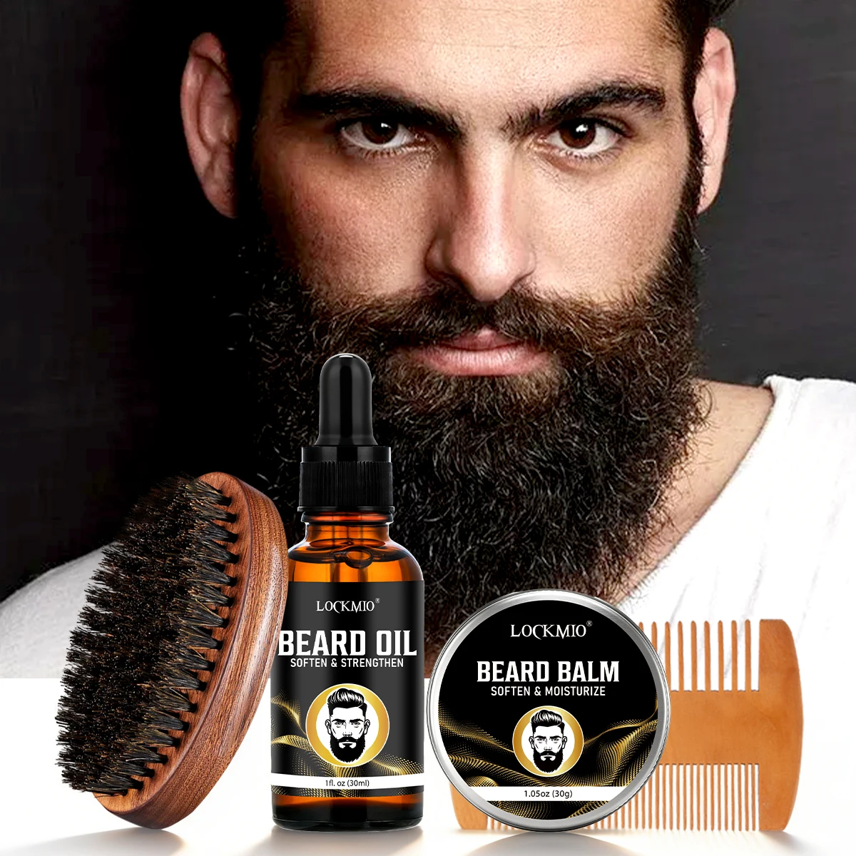 Valentine's Day Men Beard 4pcs Set for Boyfriend/Husband Moisturizing and Nourishing Facial Hair Growth Oil Mustache Styling Wax
