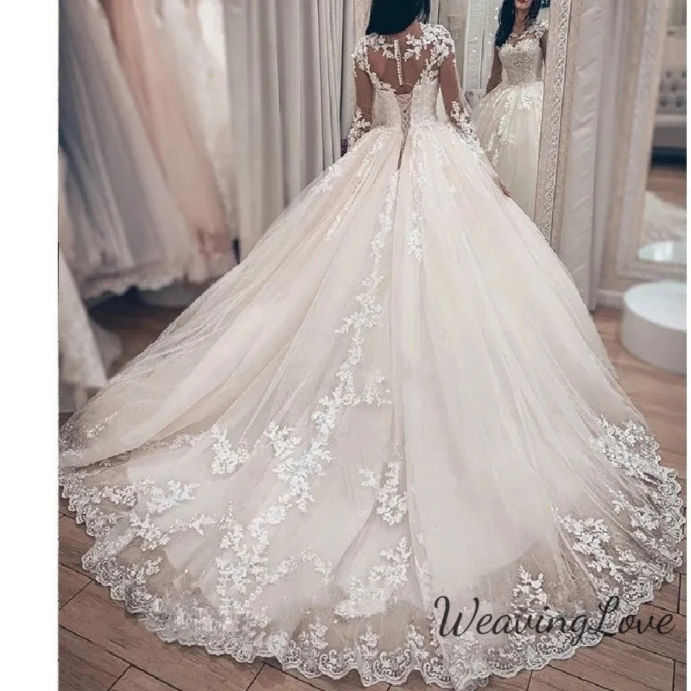 Lace V-Neck Wedding Dress Long Sleeves Backless With Button Vestidos Para Mujer Elegantes Y Bonitos Vestido Feminino Custom 2024