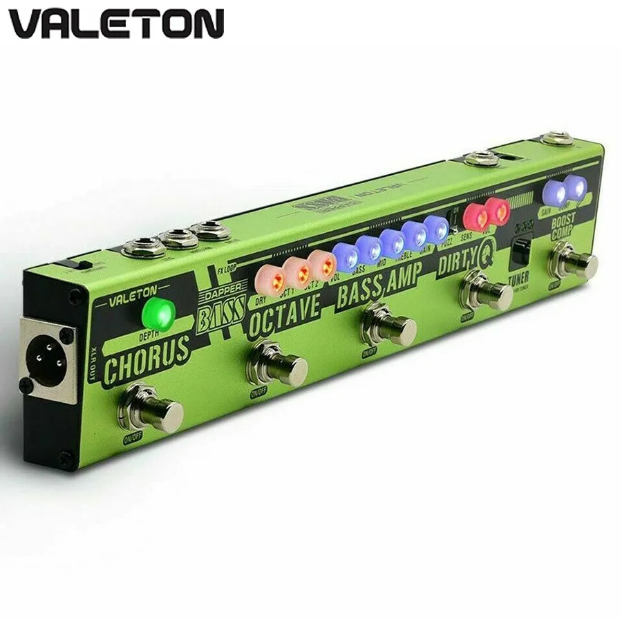 Valeton Dapper BASS Multi Effects Pedal Strip 6 in 1 Multi Effect Bass Tuner,Chorus,Octaver,Dirty Q & Boost Comp,Tuner VES-2