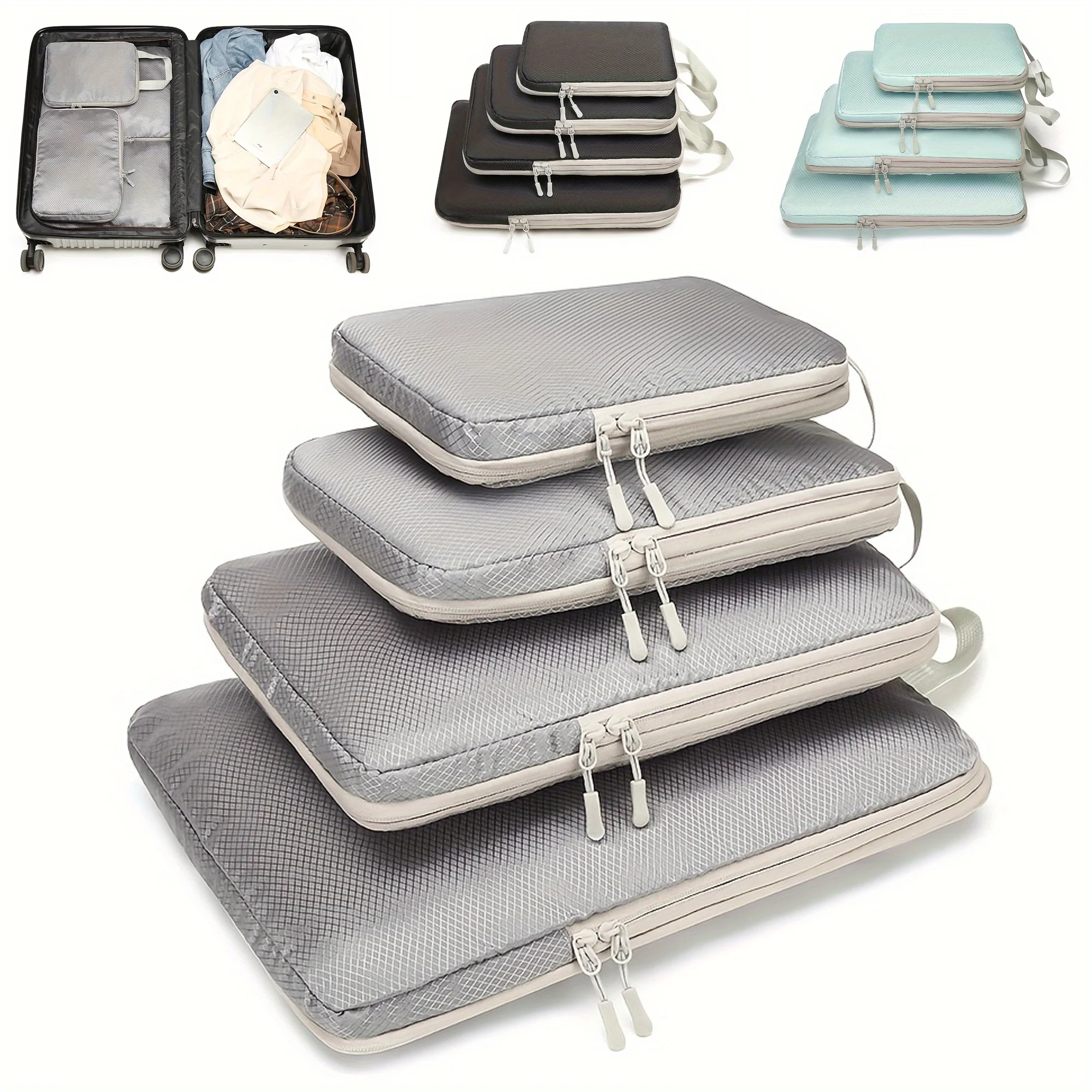 4PCS Portable Travel Compression Packing Cubes Bag, Waterproof Organizer Bags