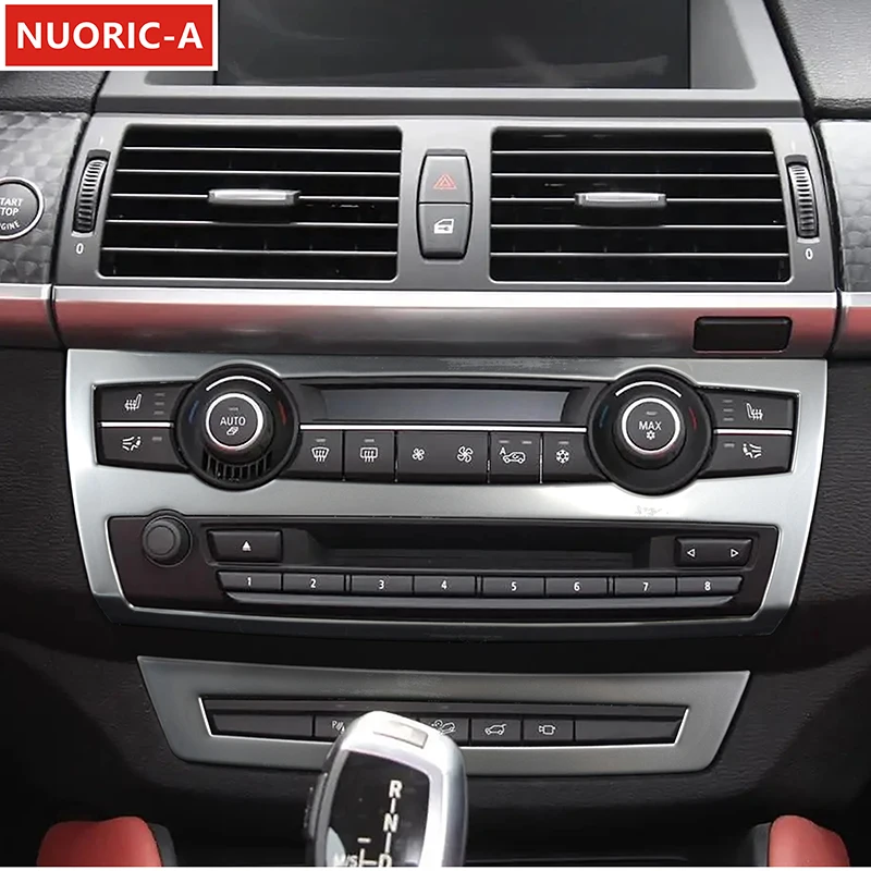 

For BMW X5 E70 X6 E71 2008-2014 Car Console Air Condition CD Button Panel Frame Decoration Stainless Steel Carbon Pattern Trim