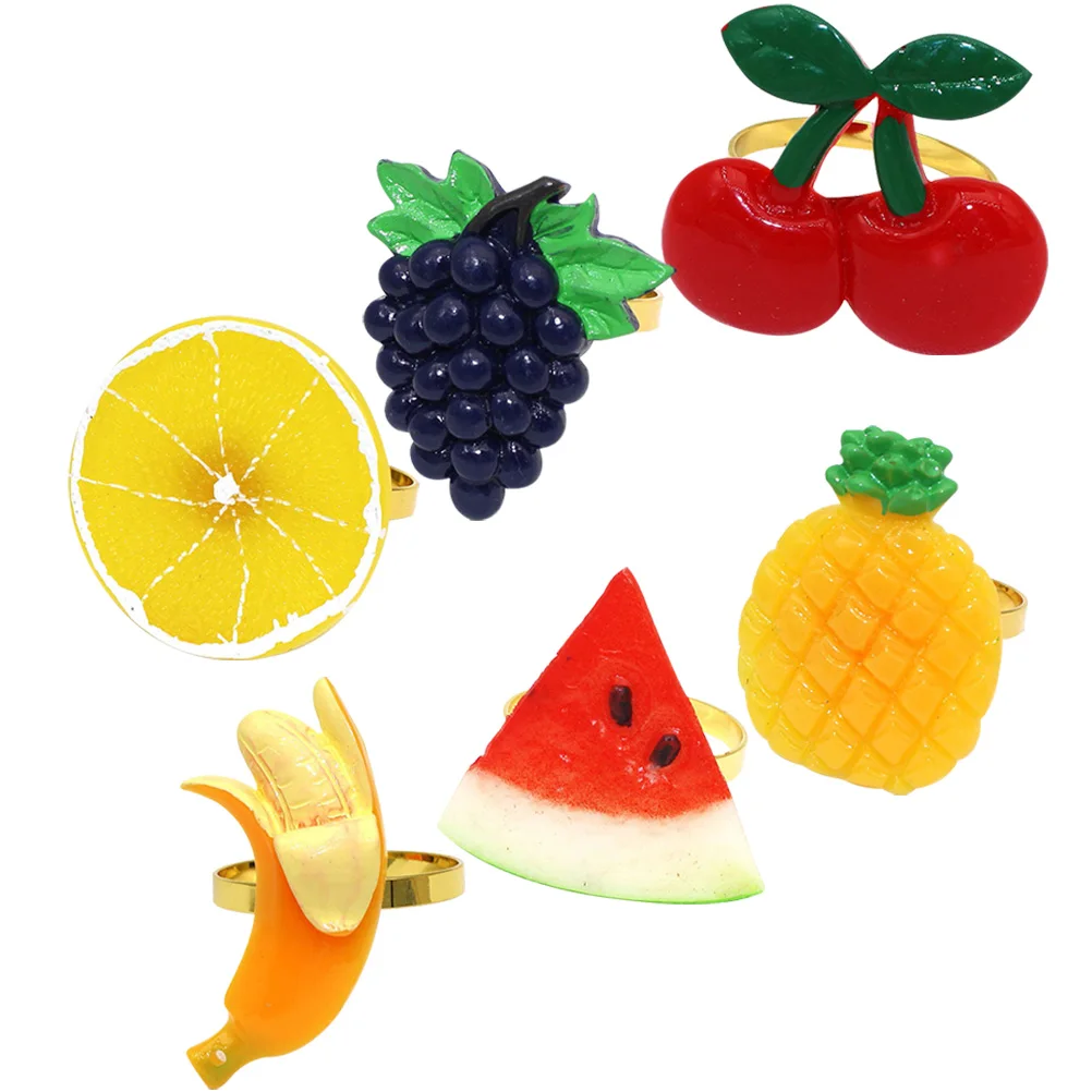 

6 Pcs Fruit Napkin Buckle Cart Holder for Table Party Fruits Decor Dining Room Tropical Ring Holders Beach Rings with Banquet