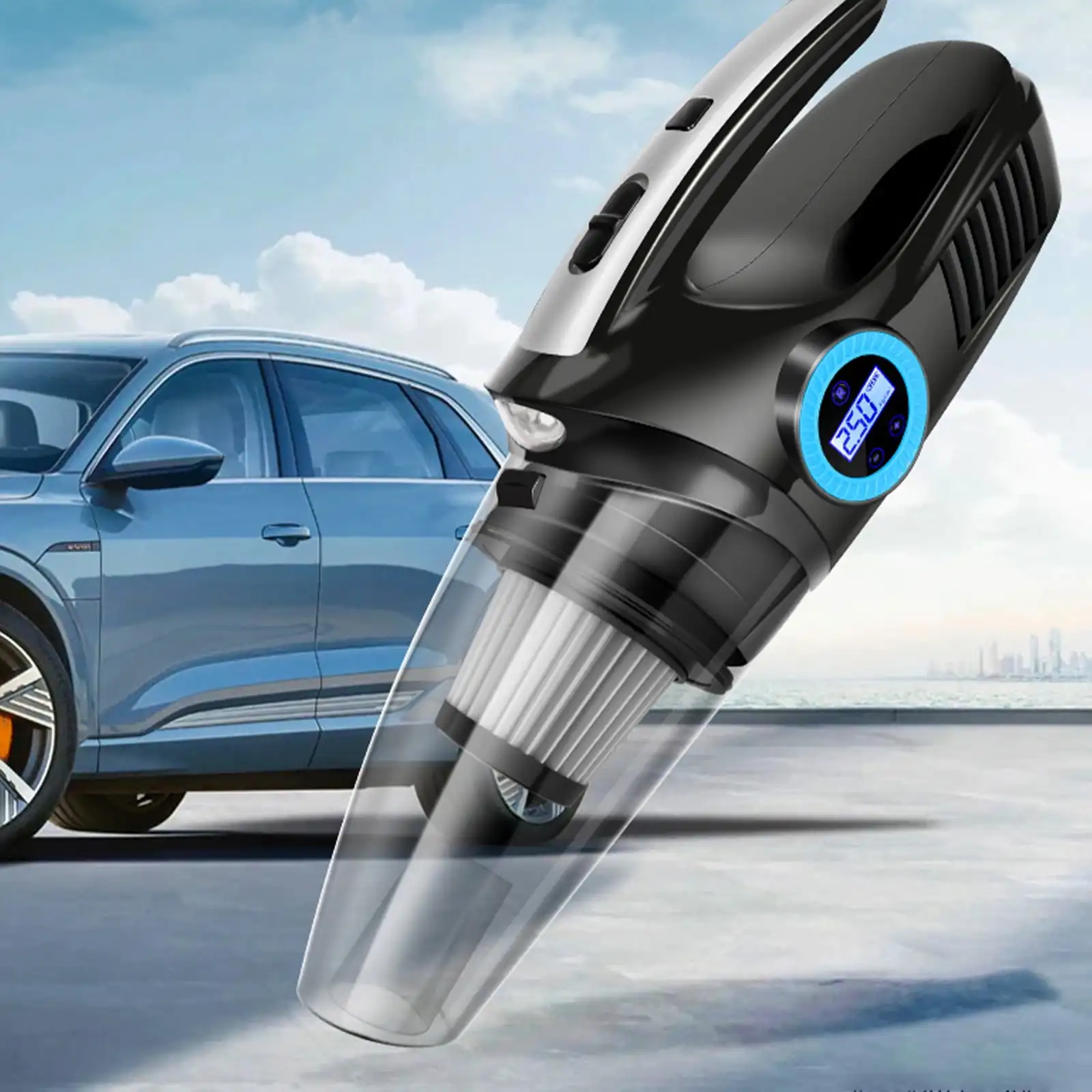 Aspirapolvere per auto per auto, aspirapolvere portatile per auto, gonfiatore per pneumatici per auto, compressore d'aria 12V con luce a LED, 4 in 1 P