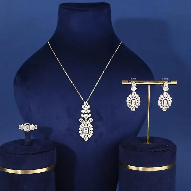 

JEWEL 3 PCS Set Jewelry Necklace Earrings Ring AAA+ Cubic Zirconia Bride Wedding High Quality Jewelry Party Gift