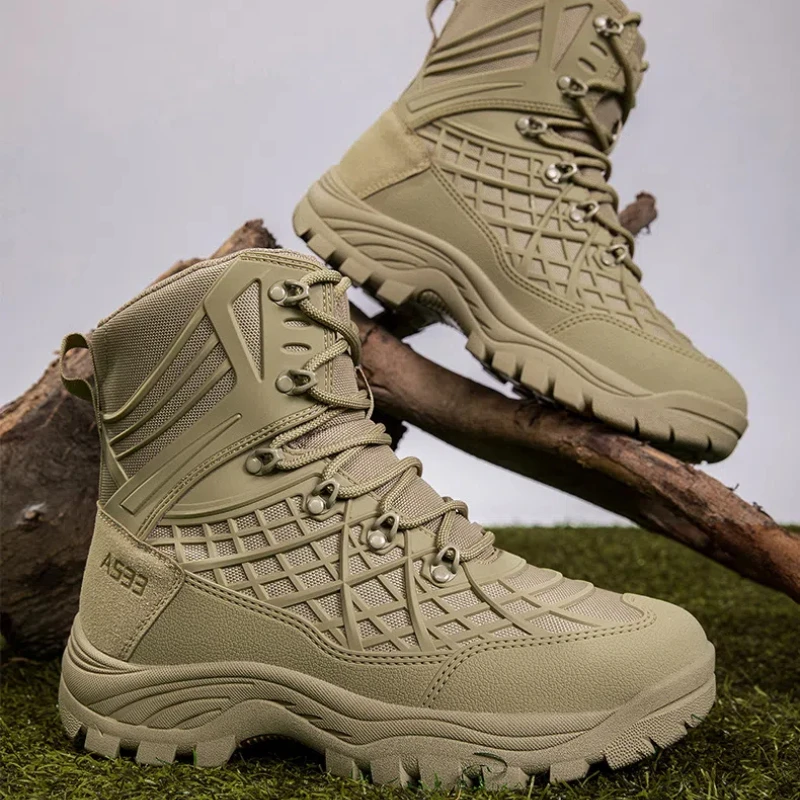 Botas táticas militares à prova dwaterproof água dos homens respirável alta superior ao ar livre sapatos masculinos botas de combate do deserto rendas até sapatos de caminhada