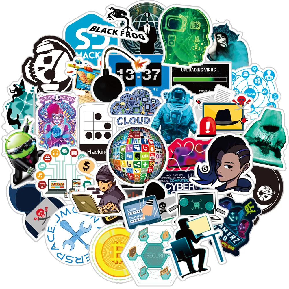 10/30/50pcs Cool Hacker Programming Stickers Graffiti DIY Waterproof Computer Helmet Skateboard Phone Classic Toy Kids Sticker