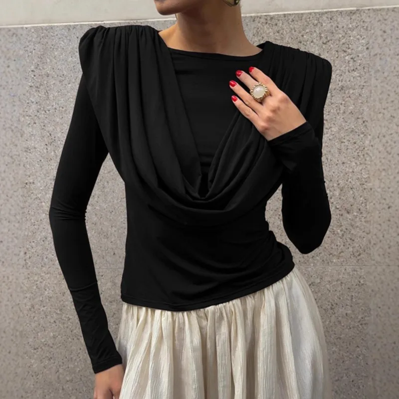 Fashion Solid T Shirt Women's Clothing Casual Long Sleeve O Neck Pullover Slim Tee Shirt Femme Holiday High Street Chic Clothes
