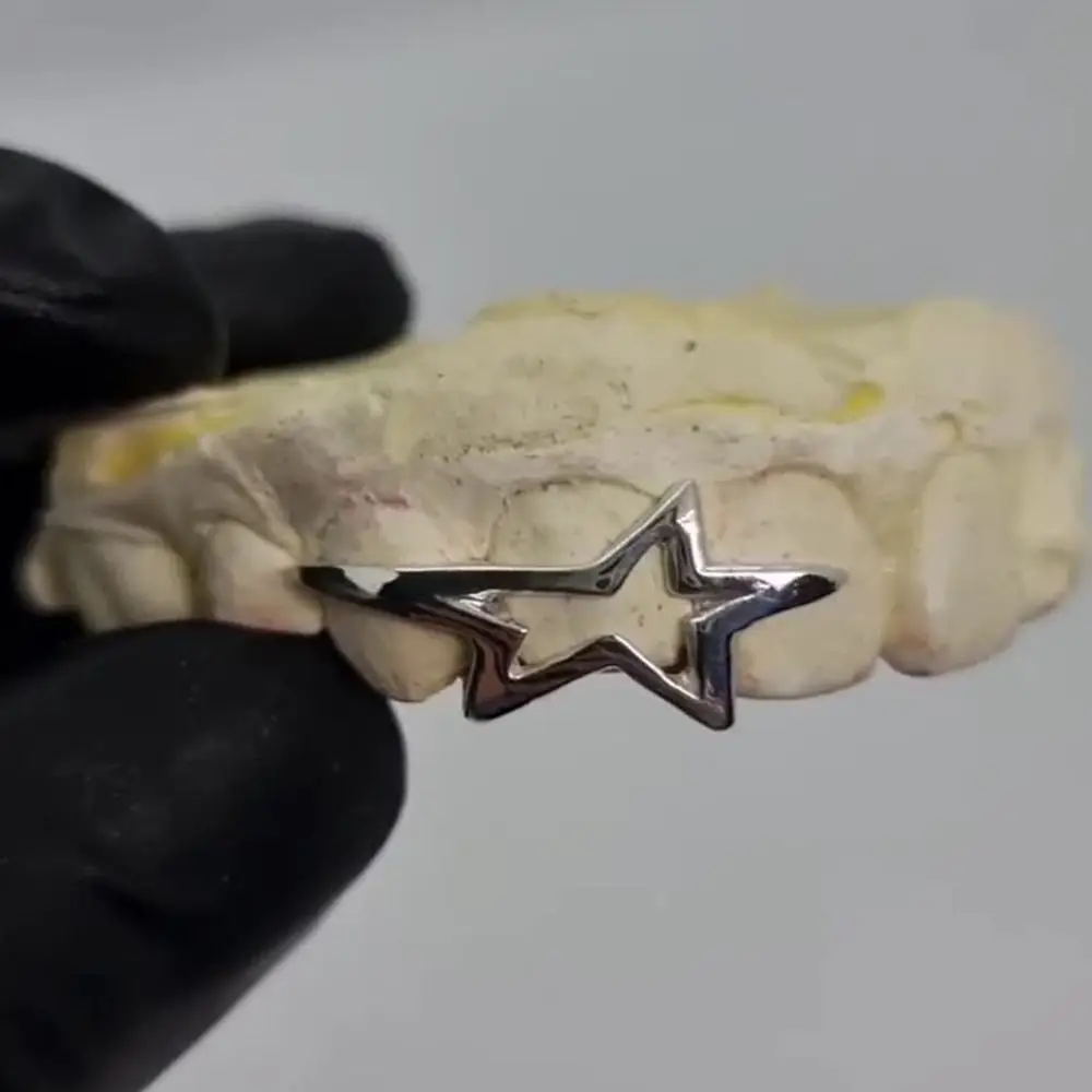 Copper Hip Hop Teeth Grillz Silver Color Gold Color Tooth Caps Irregular Hollow Pentagram Star Punk Single Clips Grillz Unisex