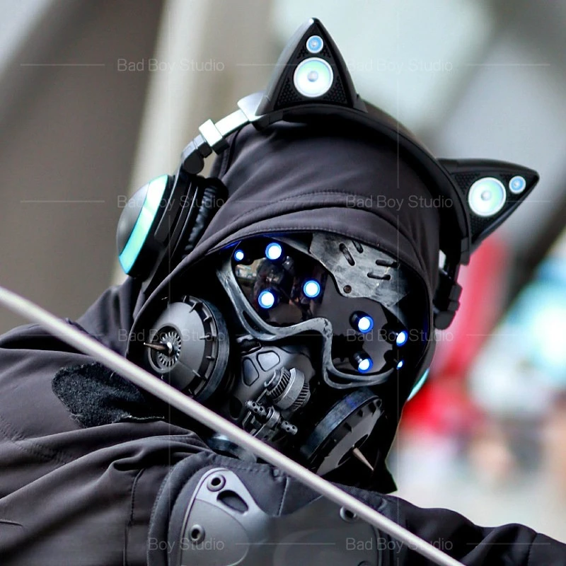 Suitable for cyberpunk mask LED luminous glasses mask cos sci-fi mechanical mecha halloween prop battle 03