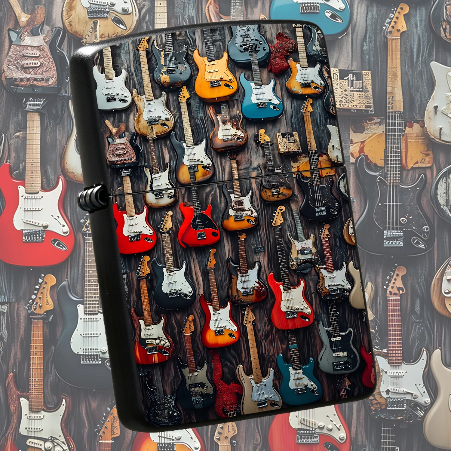 Vintage Guitar Wall Art Printed Lighter, Stylish Portable Accessory For Daily Outdoor Multi-Scene Use, Unique Creative Gift For Lovers, Delicate Textured Trendy Practical Carry-On Decor, Ideal Present For Personal Use Or Gifting On All Occa